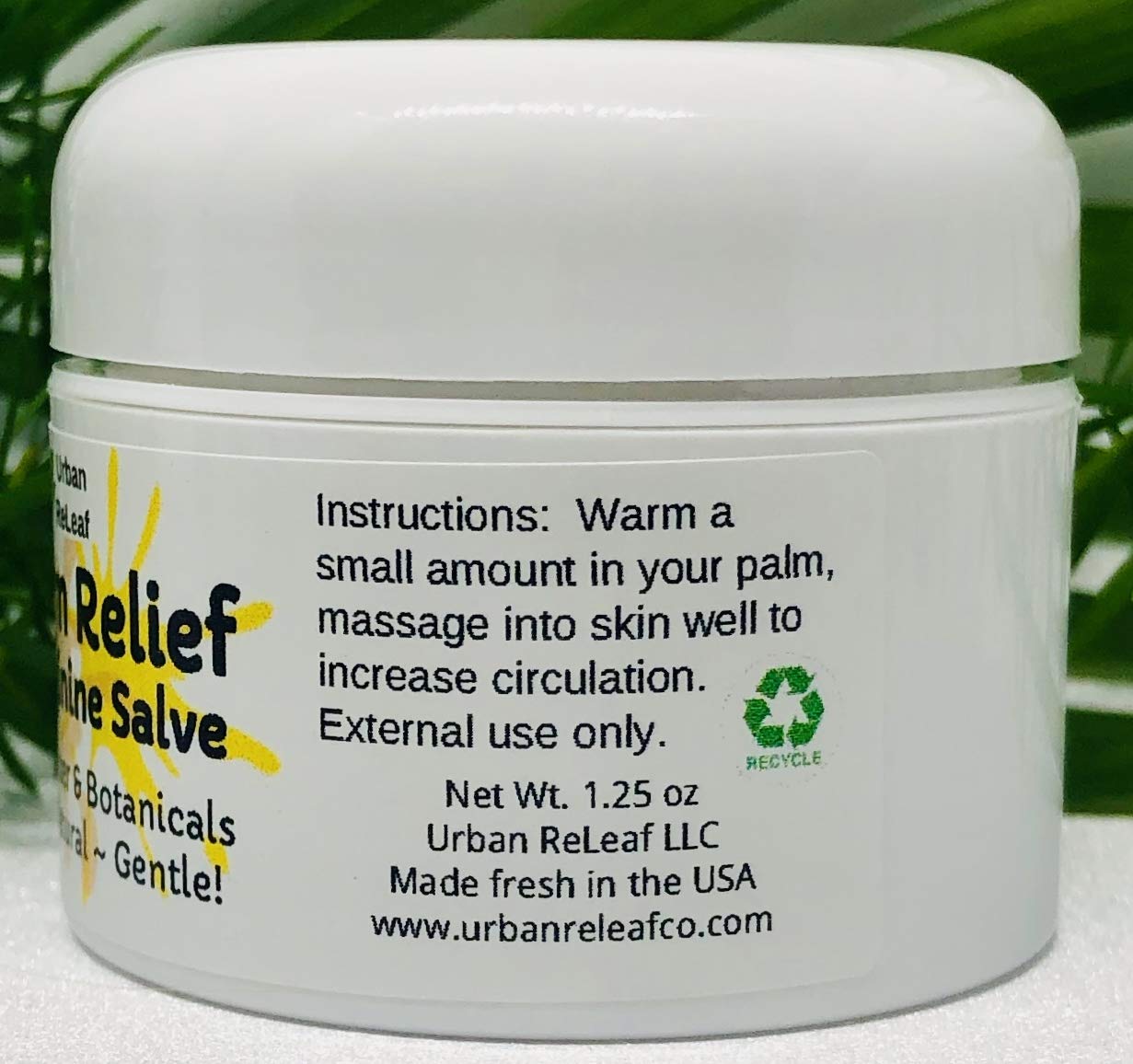 Urban ReLeaf Warm Relief salve ingredients highlight nourishing oils for skin hydration.