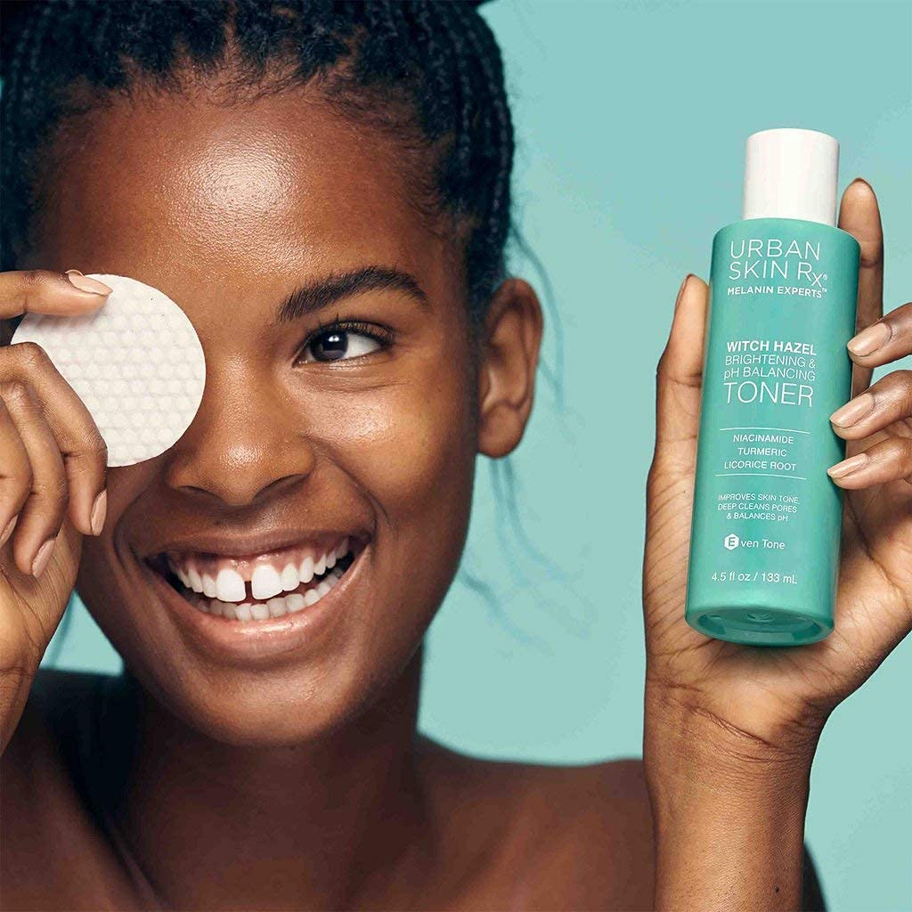 Urban Skin Rx Witch Hazel Toner label closeup highlighting ClearTone Advanced Technology.