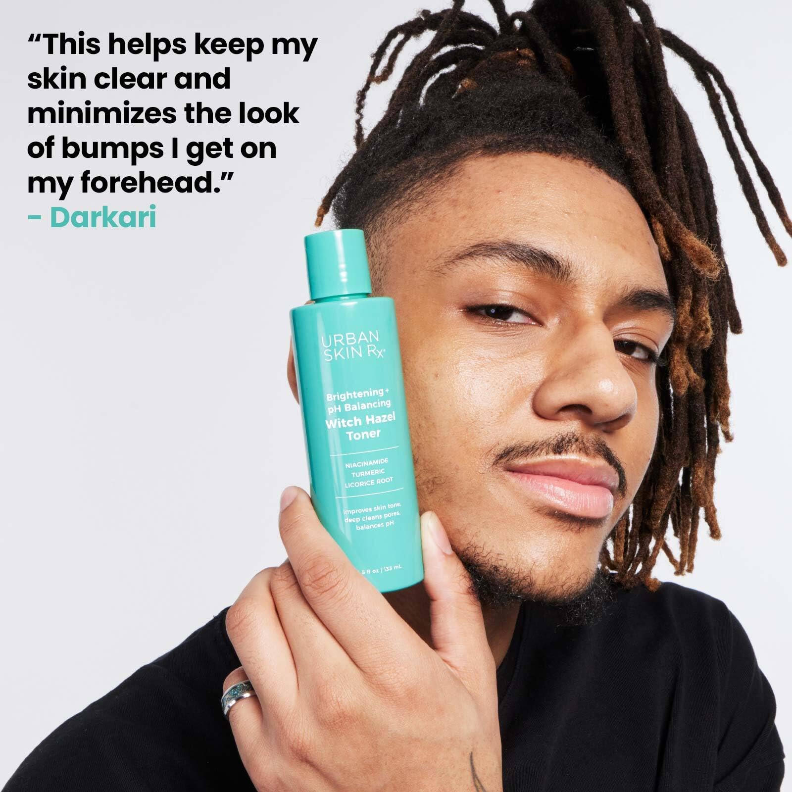 Urban Skin Rx Witch Hazel Toner on skin for balanced texture.