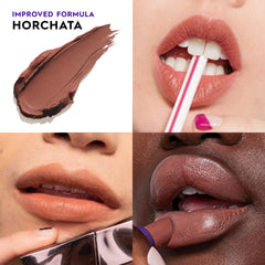 Urban Decay Vice Hydrating Lipstick Horchata on lips delivers creamy, long-wearing color