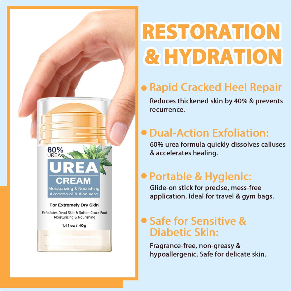 60% Urea Cream Stick in travel-friendly packaging for on-the-go skin rescue.