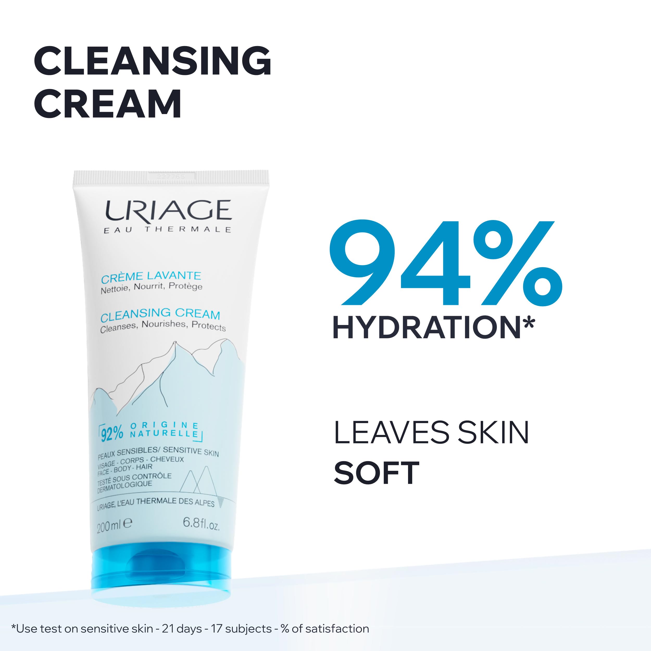 Uriage Cleansing Cream creamy lather demonstrates mild, soap-free wash.