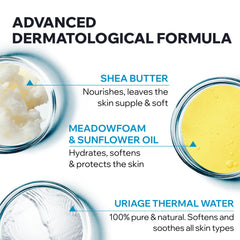 Front packaging of Uriage Cleansing Cream notes soap-free formula for sensitive skin.