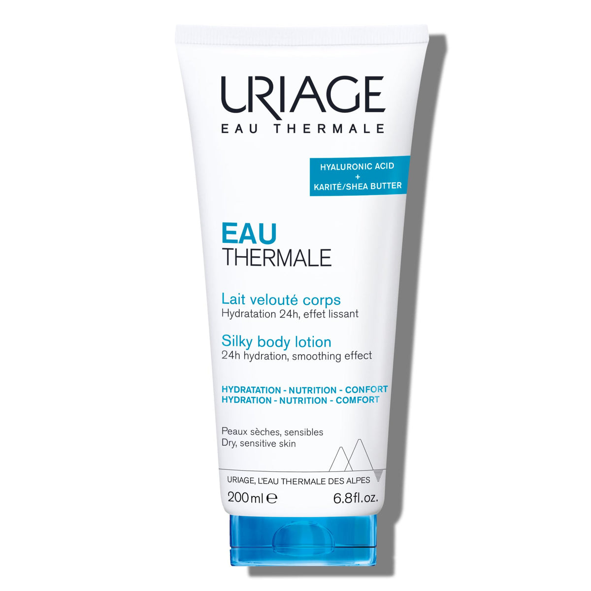 Uriage Eau Thermale moisturizing lotion bottle delivering 24-hour hydration.