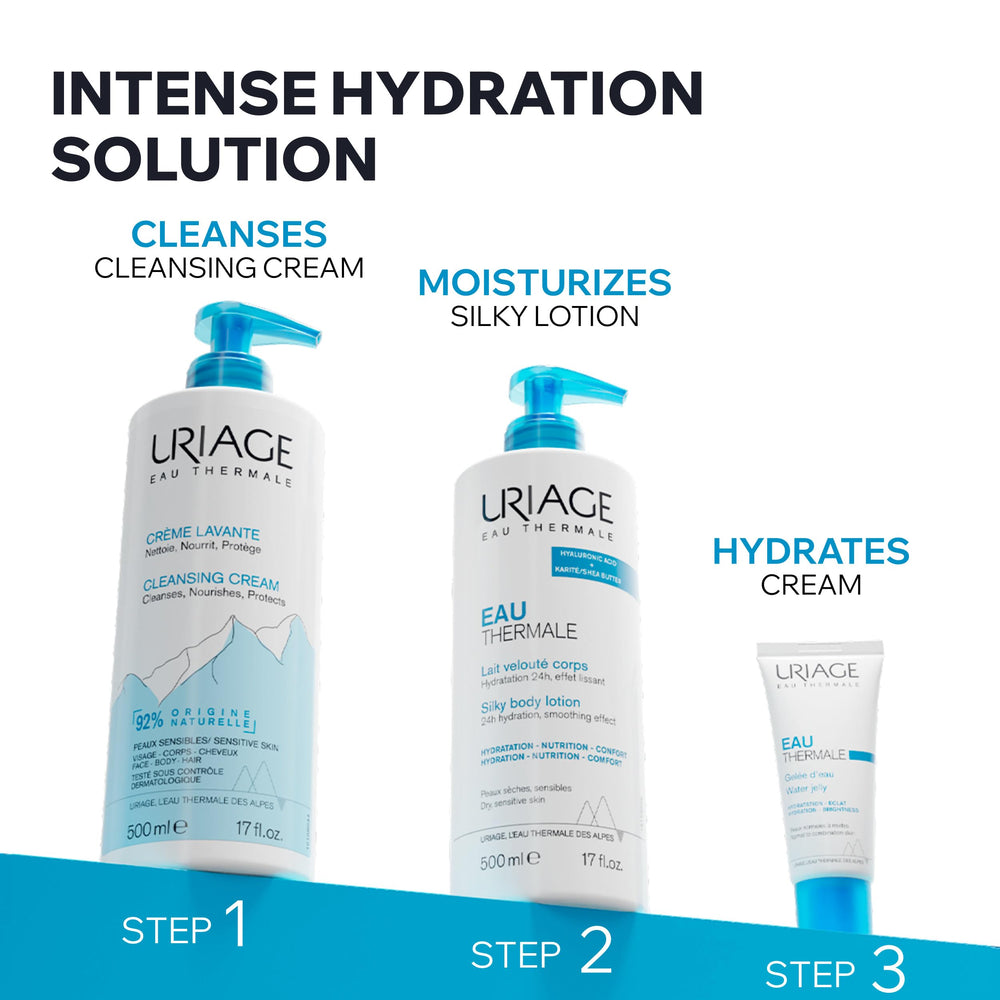 Family-friendly scene with Uriage cleanser suitable for shared bathrooms.