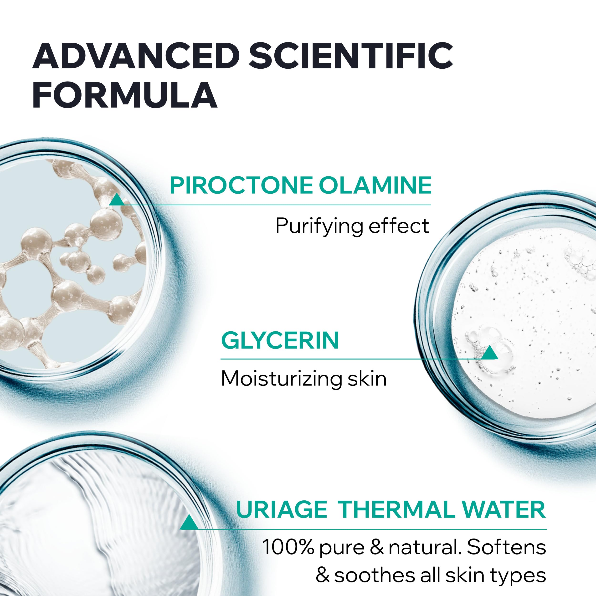 Uriage Hyseac ingredient closeup highlights Piroctone Olamine for impurities.