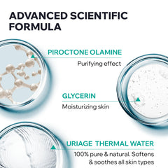 Uriage Hyseac ingredient closeup highlights Piroctone Olamine for impurities.