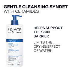 Uriage Xemose foam texture shows creamy gel-cream cleansing without drying.