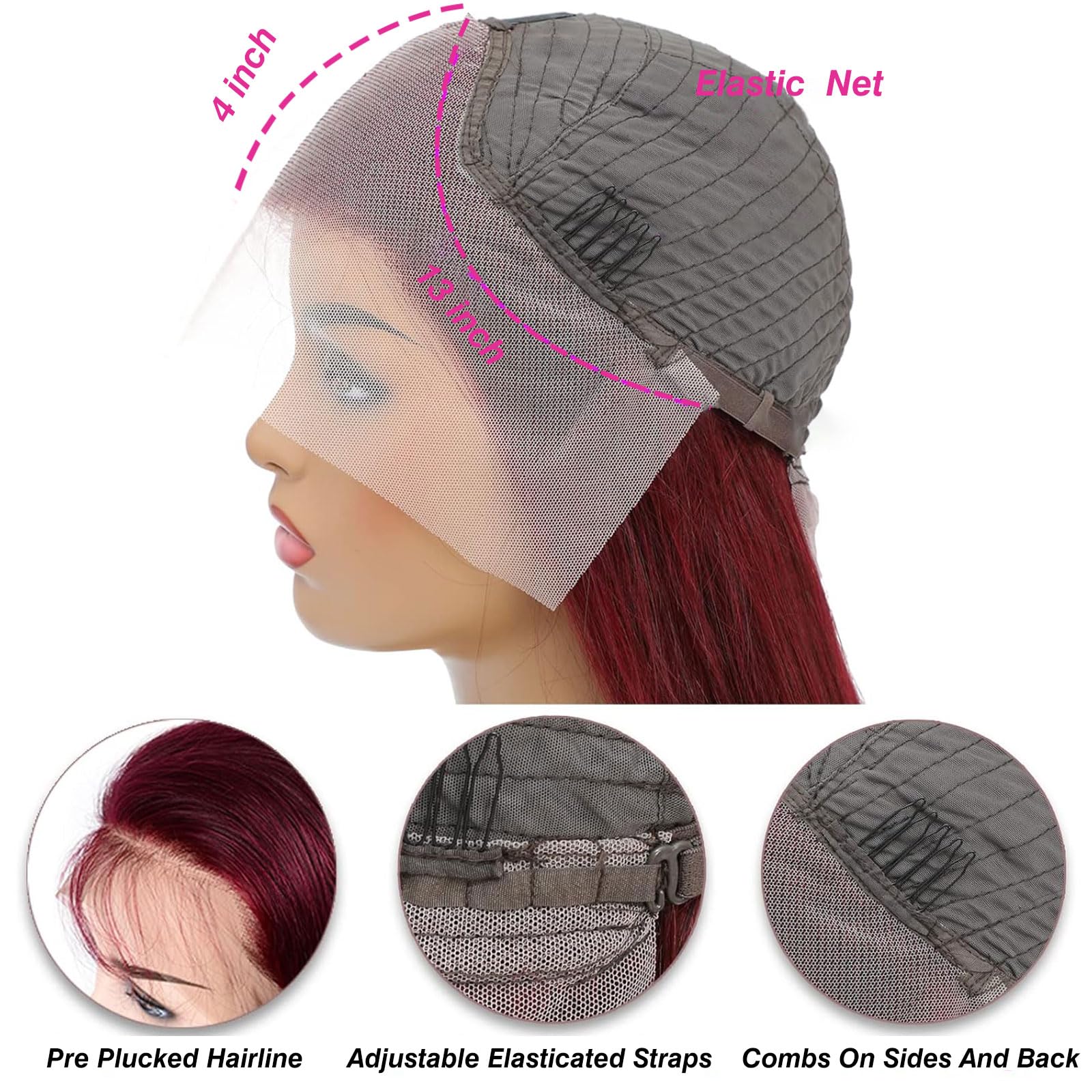 ULRICA Burgundy lace front wig close angle reveals full density and smooth texture