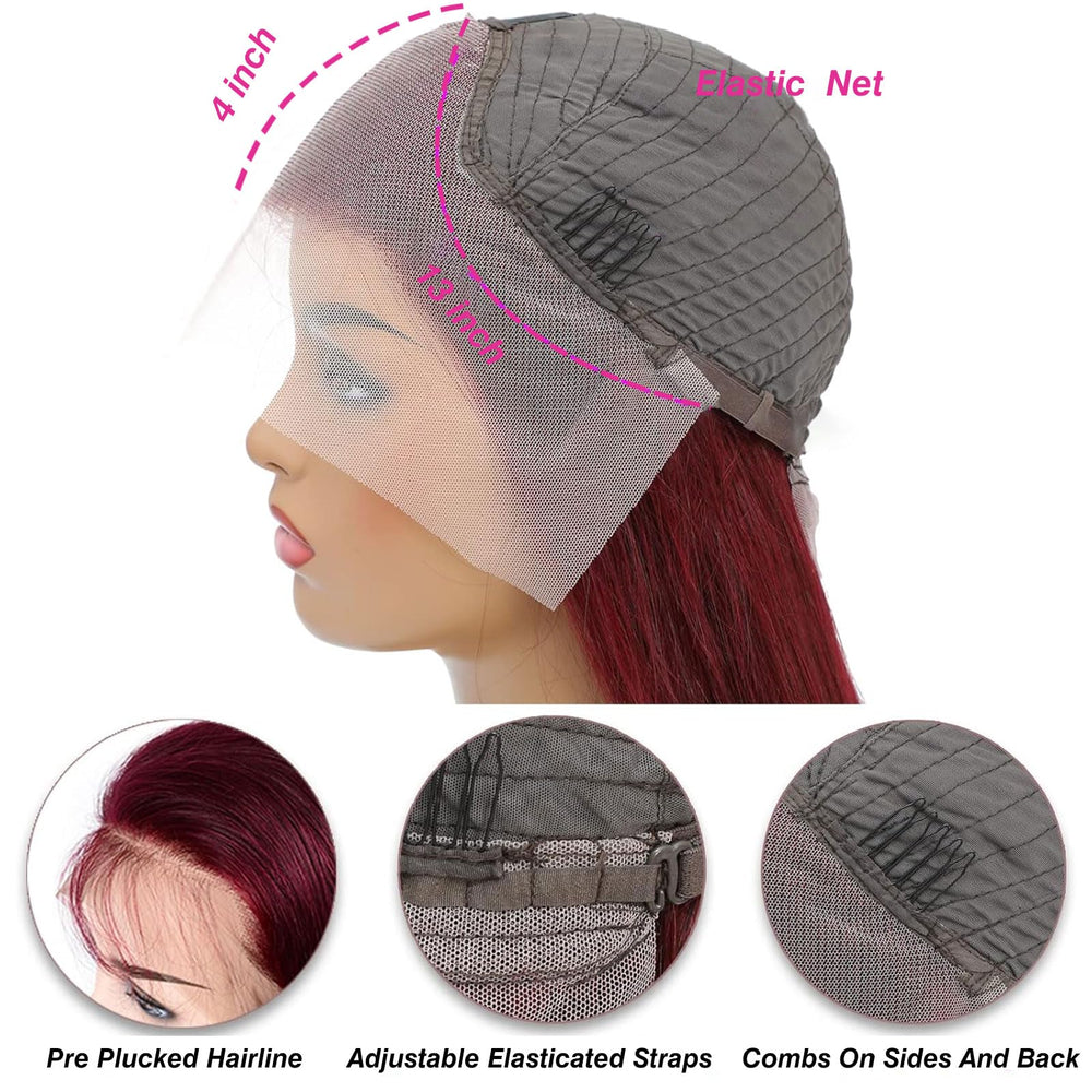 ULRICA Burgundy lace front wig close angle reveals full density and smooth texture