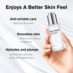 Hyaluronic acid molecules indicate multi-weight hydration across skin layers.
