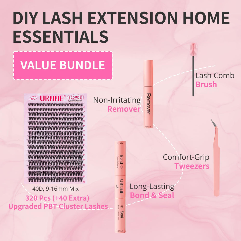 URNNE 40D lash clusters closeup highlight fluffy, lightweight fibers for fuller lashes.
