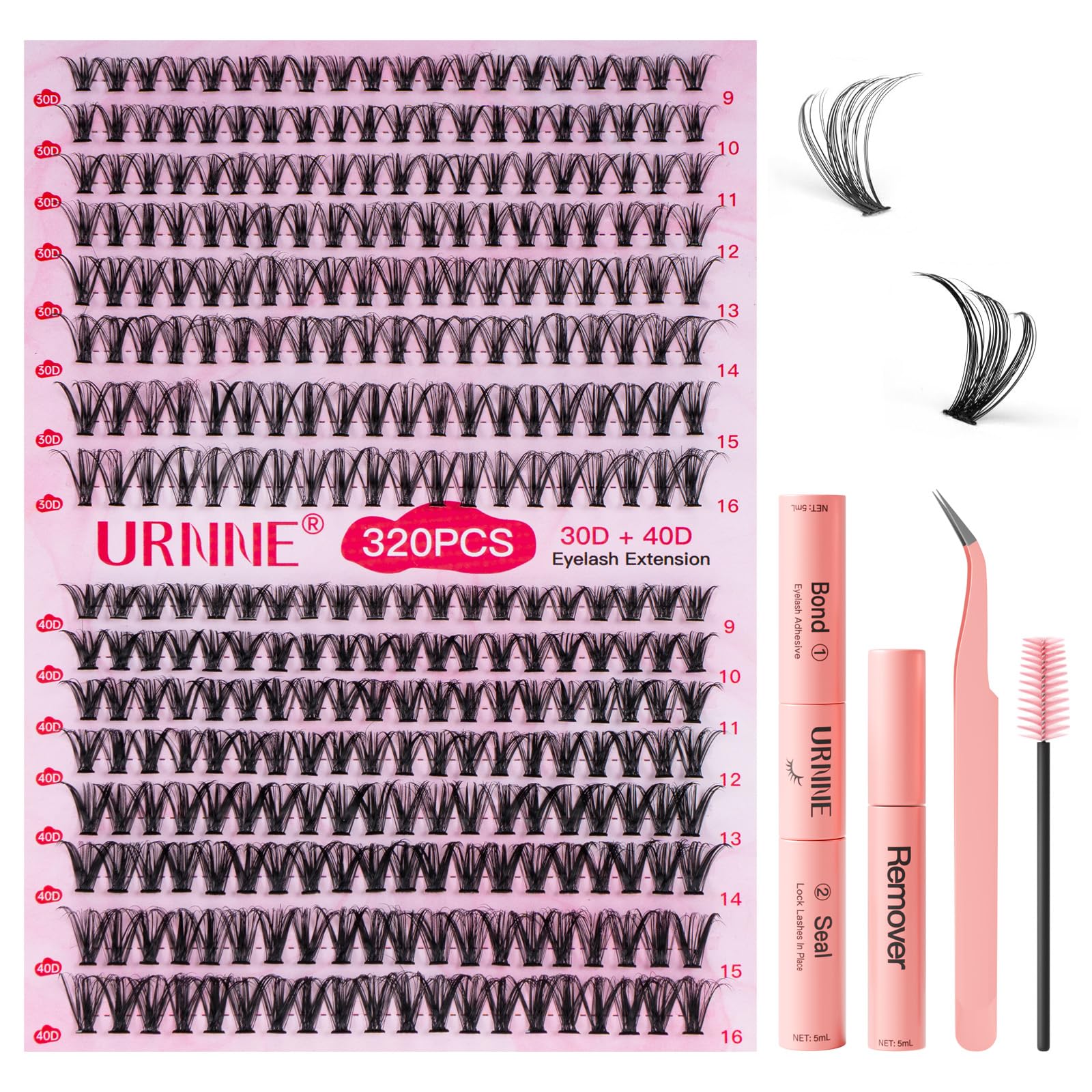 URNNE DIY lash kit with 9-16mm mix lashes for at-home customization.