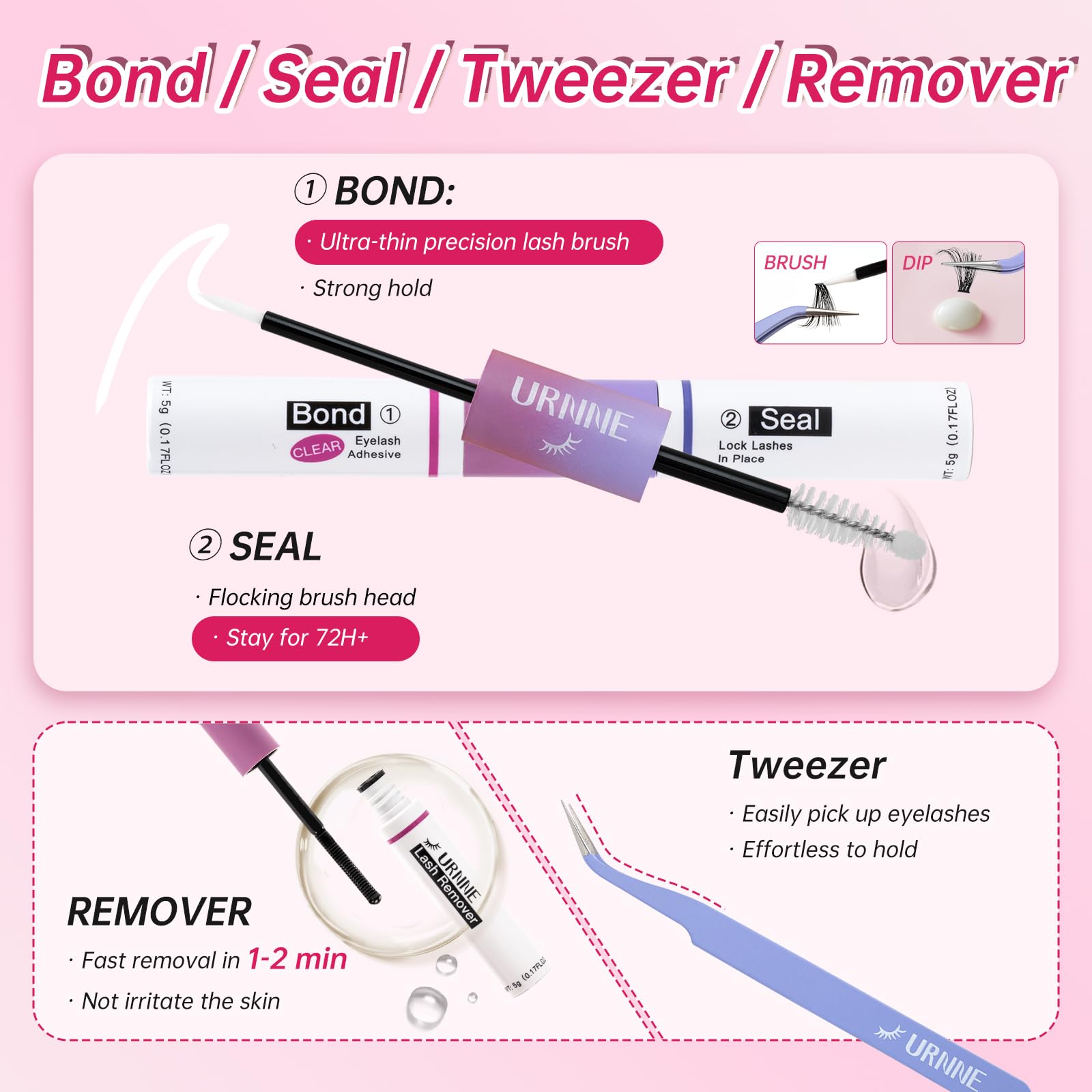 URNNE lash brush for quick separation and clean finish.
