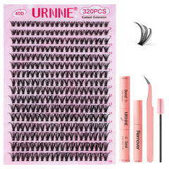 URNNE lash extension kit packaging shows a complete DIY set for professional lashes.