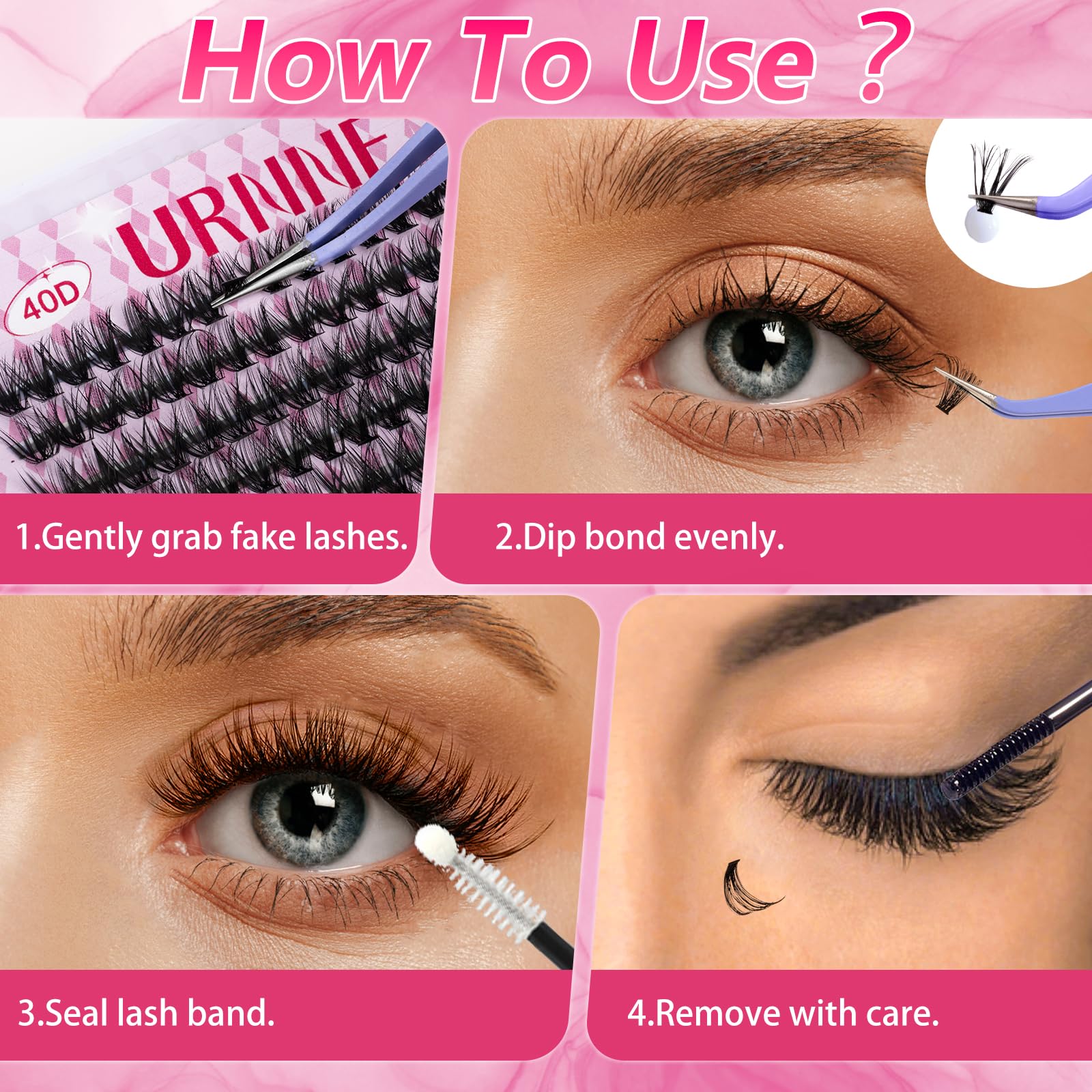 URNNE lash tweezer tool highlights precise placement and shaping.