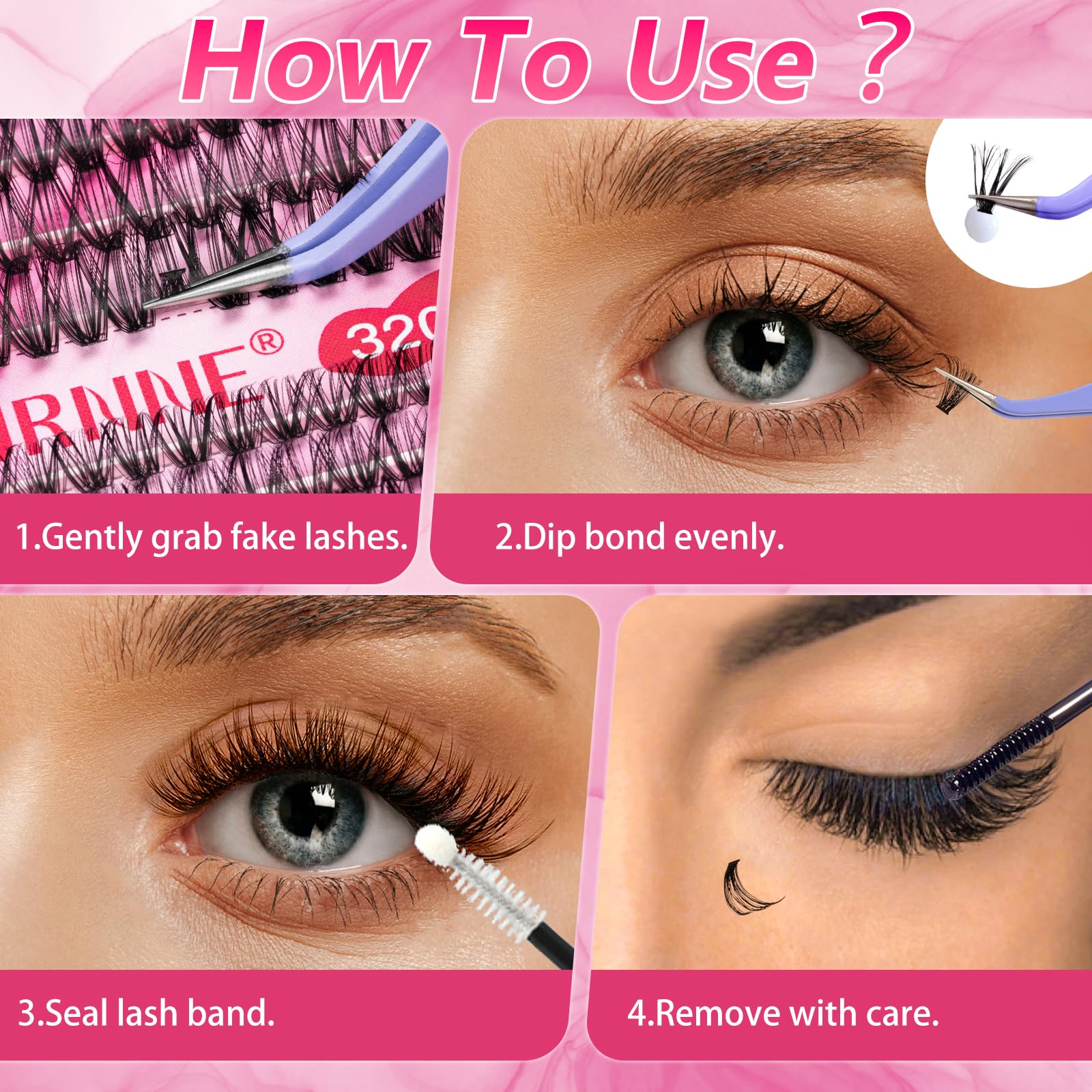 URNNE lightweight PBT lashes for comfortable all-day wear.