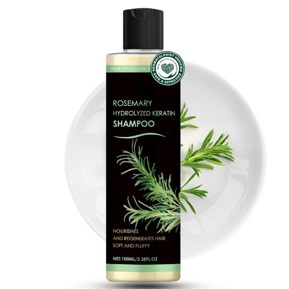 Urnuos Rosemary Biotin Shampoo bottle on shelf, sulfate-free formula for gentle cleansing and scalp care