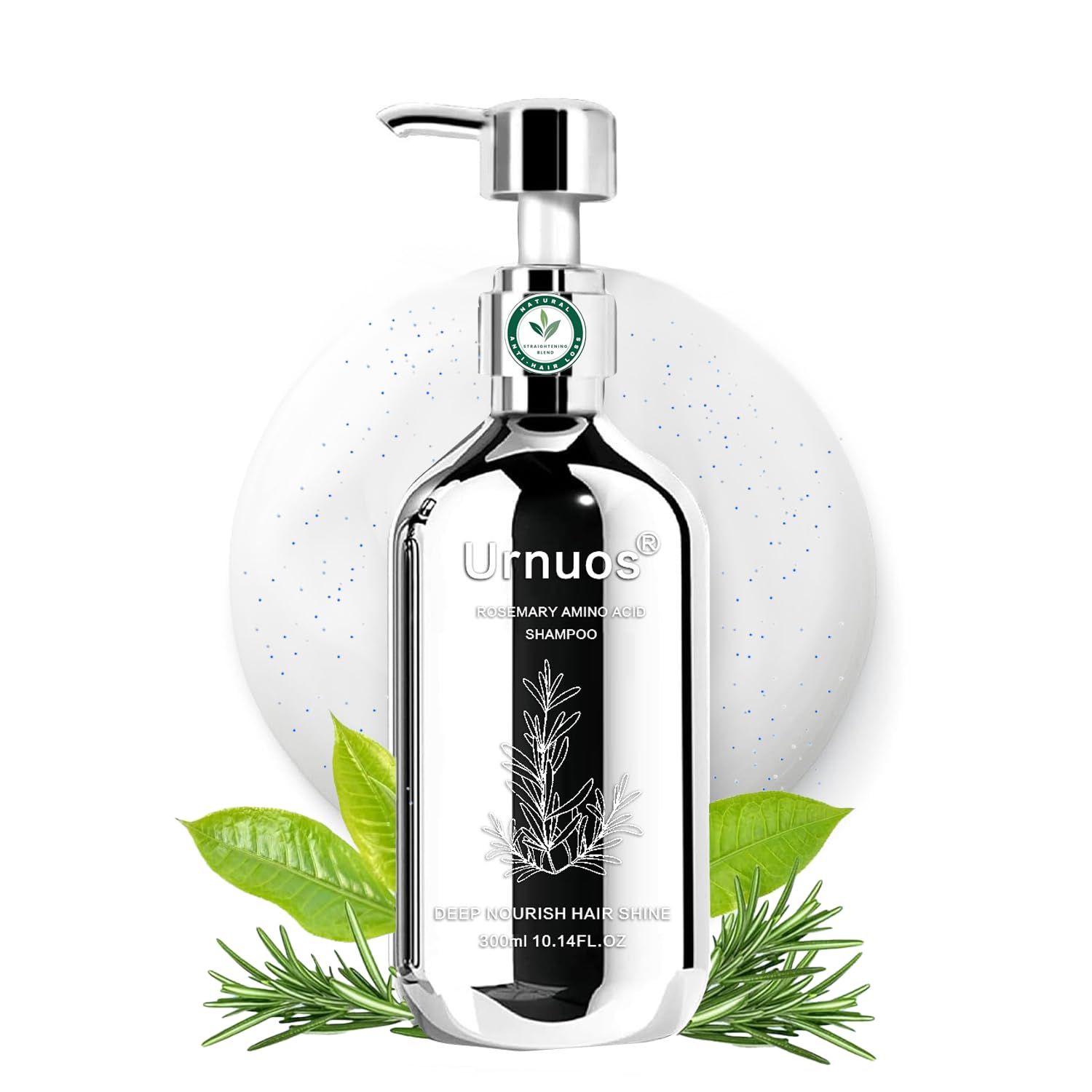 Urnuos Rosemary Shampoo bottle shows vegan hair care for healthier strands