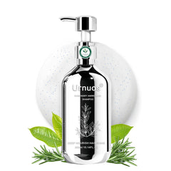 Urnuos Rosemary Shampoo bottle shows vegan hair care for healthier strands