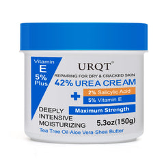 URQT 42% Urea Cream hand care close-up showing softened, hydrated skin.