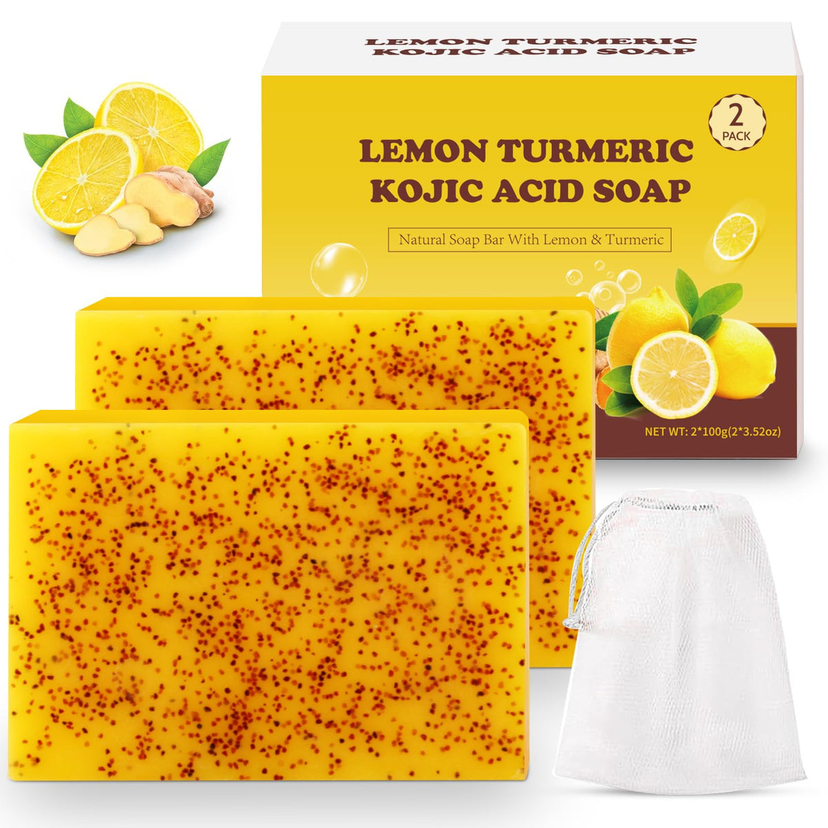 Urrznp lemon turmeric kojic acid soap bar closeup highlighting gentle cleansing for dry skin
