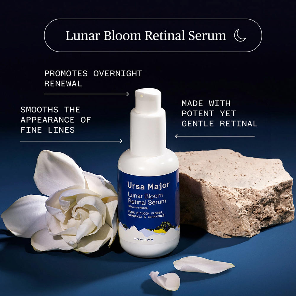 Ursa Major Lunar Bloom Serum dropper for precise nightly application.