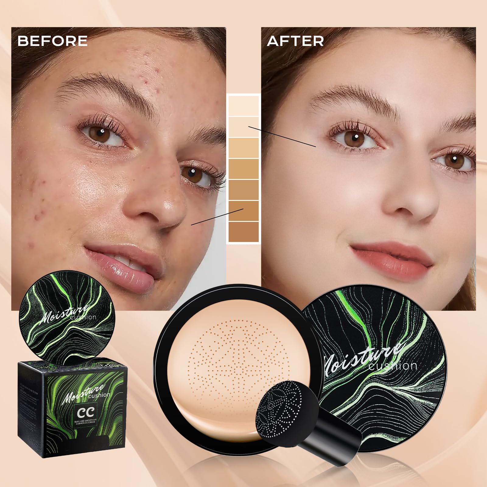 Close-up of CC cream texture for natural, breathable finish.