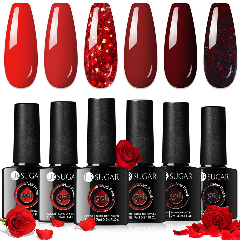 UR SUGAR box-front with red gel nail polish set, gift-ready presentation.