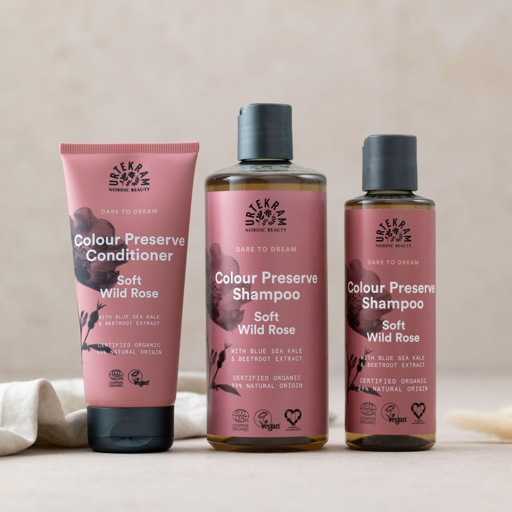 Urtekram Wild Rose scent close-up evokes fresh fragrance during washing.