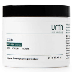 Urth Skin Solutions for Men Exfoliating Scrub closeup on green tea rice texture for deep cleansing
