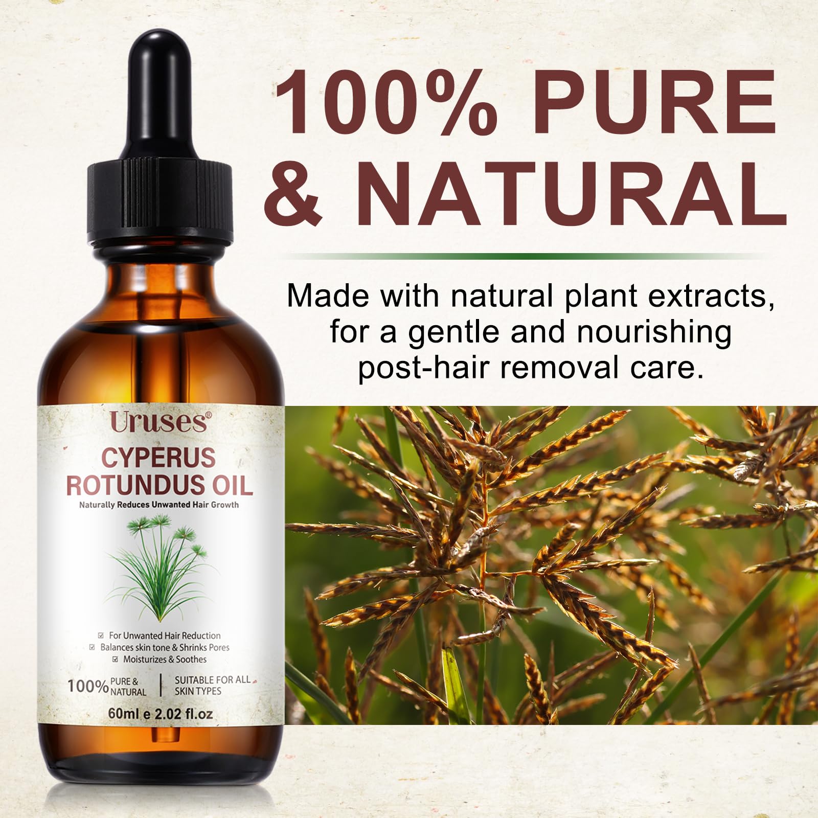 Uruses Cyperus Rotundus Oil trio pack display for smoother skin and hair control