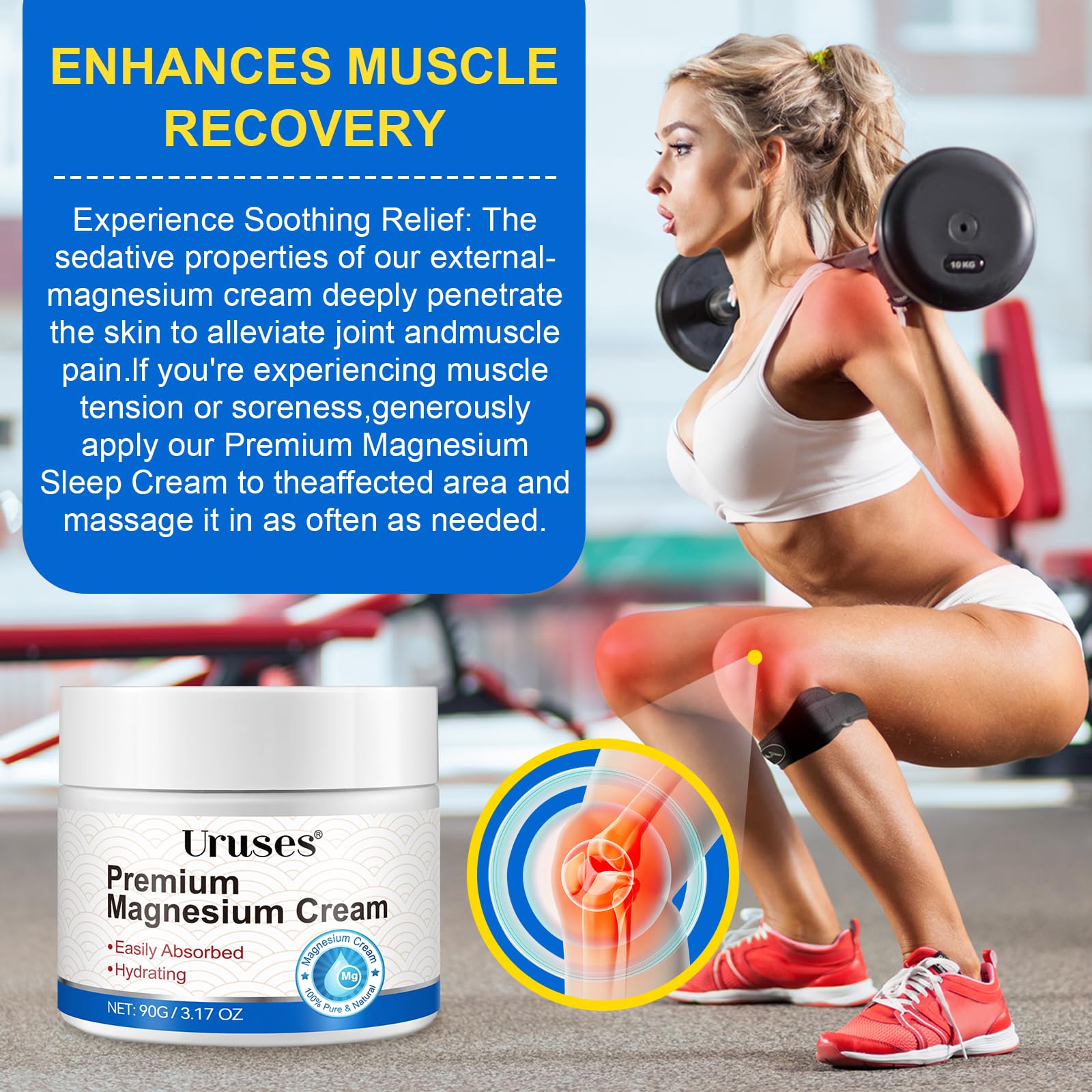 Uruses Magnesium Cream massage motion demonstrates easy, gentle application.