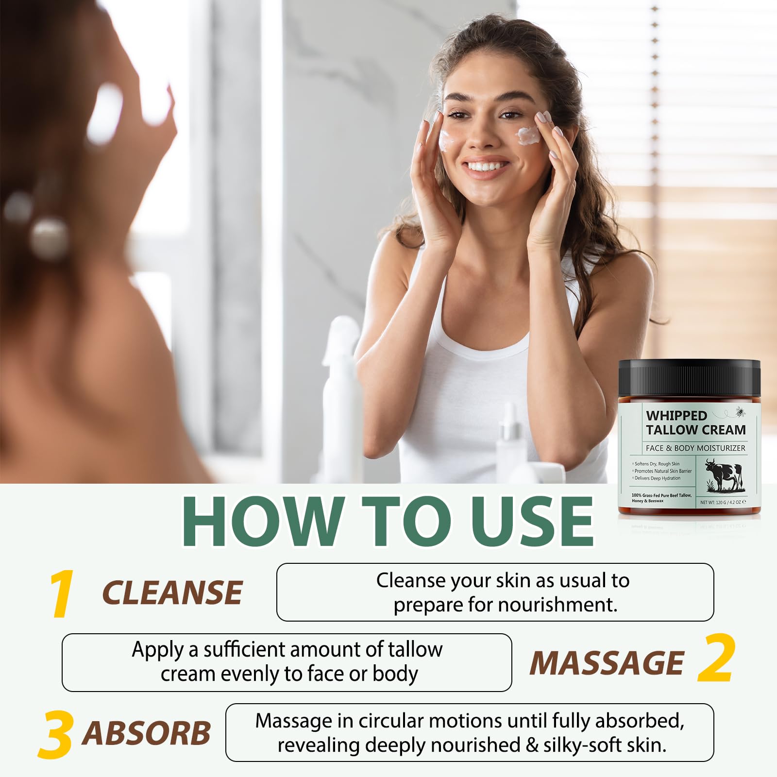 Uruses two-piece beef tallow set on display for versatile skin care.