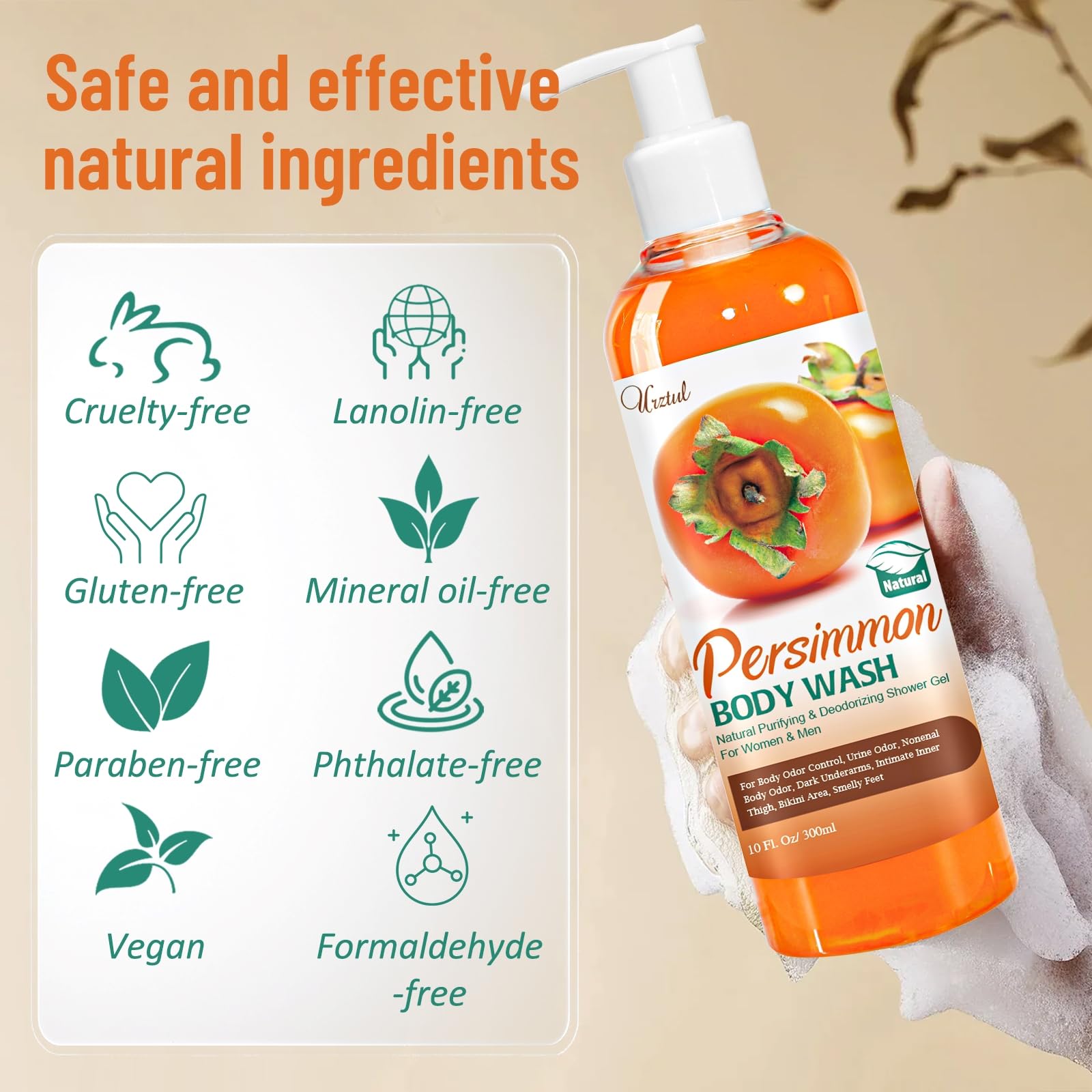 URZTUL Persimmon Body Wash packaging box signals gift ready care.