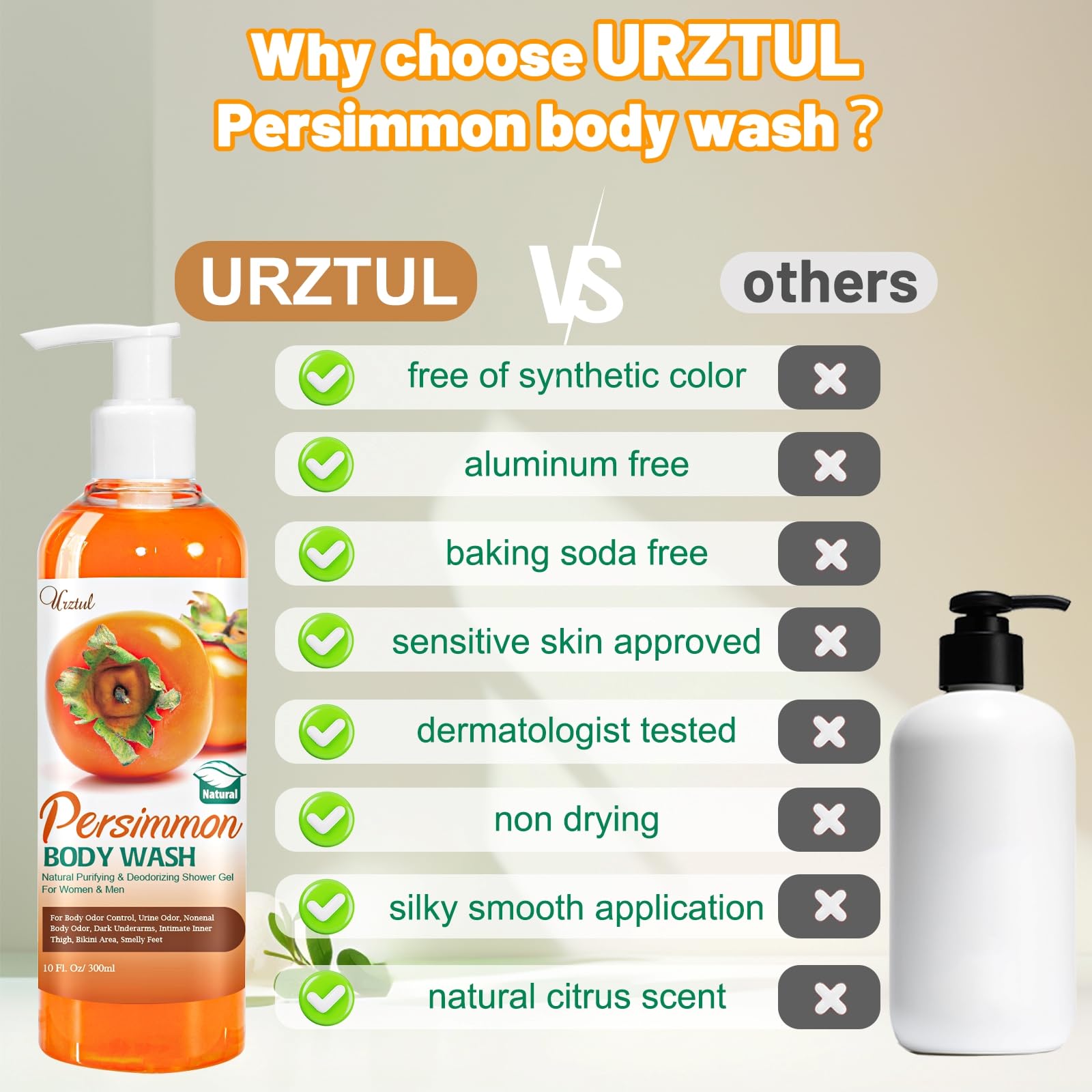 URZTUL Persimmon Body Wash skin closeup shows soft hydrated skin after use.
