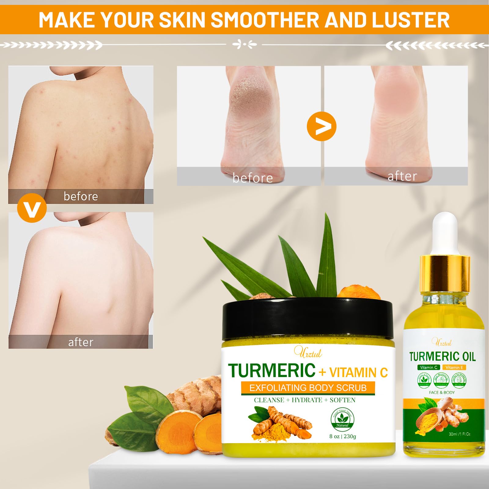 URZTUL Turmeric Oil serum pump closeup illustrating moisturizing serum