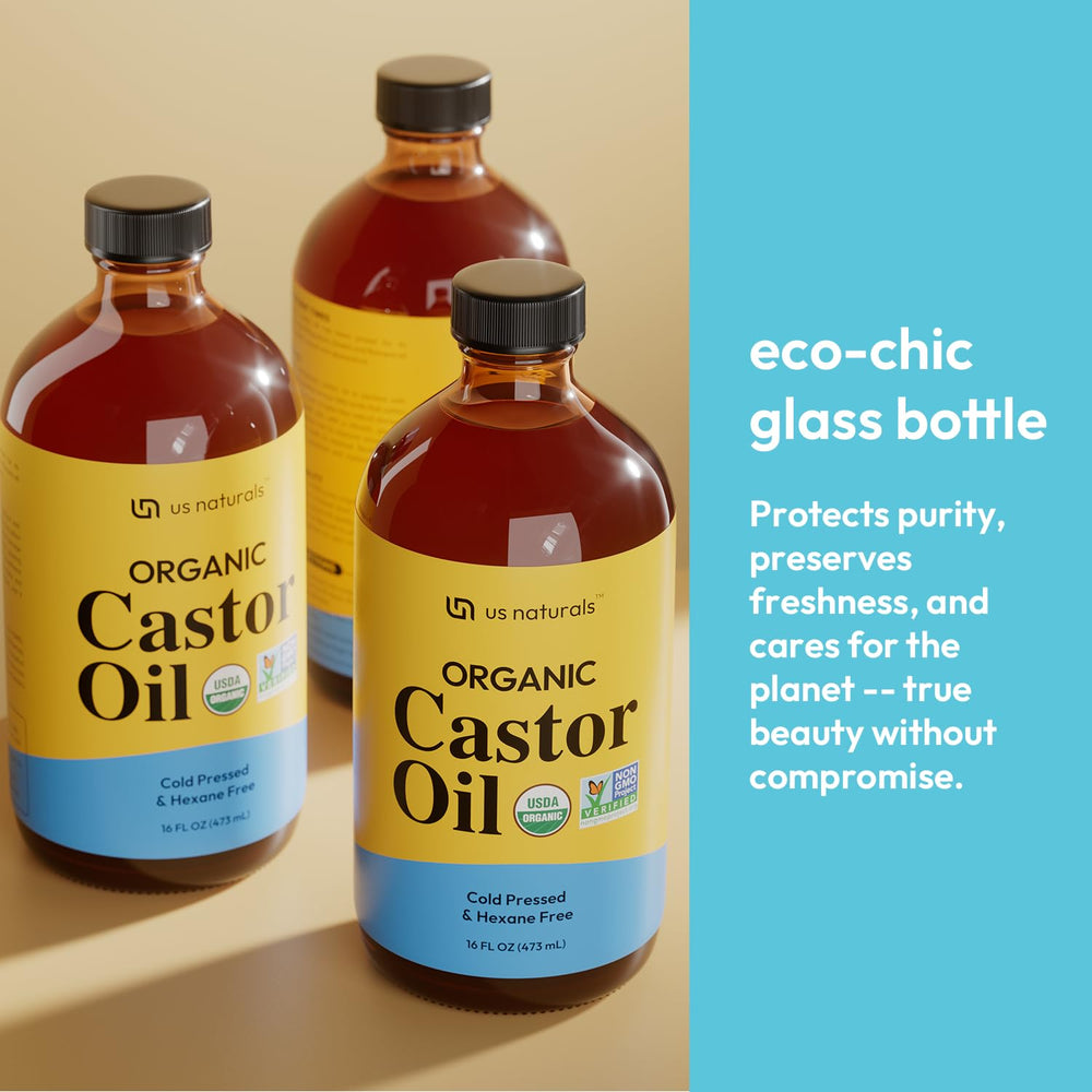 Us Naturals Castor Oil on hair adds natural moisture and shine.