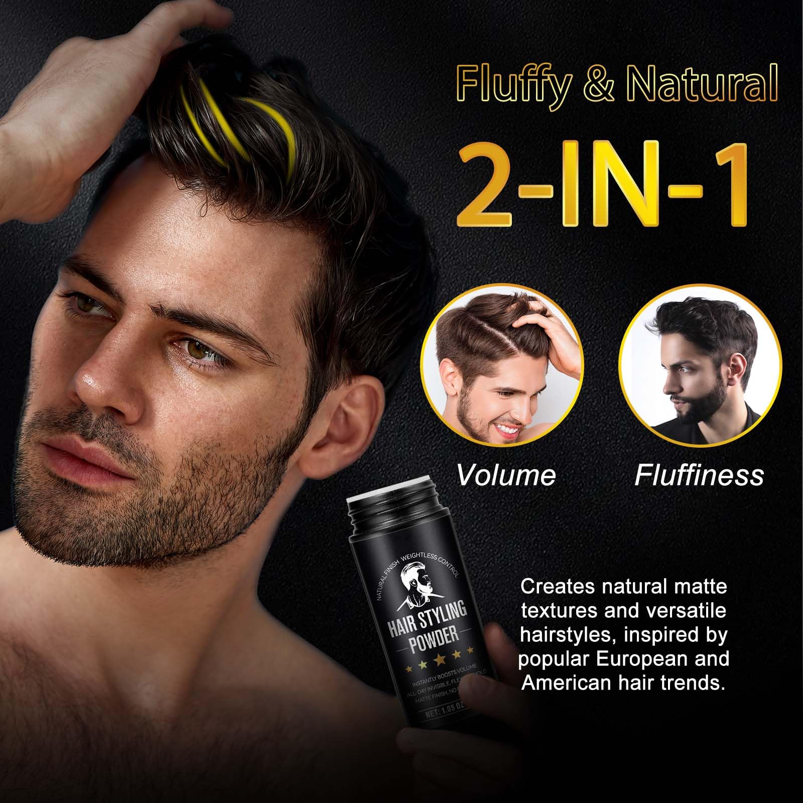 USBSREGARDS Non-Sticky Hair Powder Closeup emphasizes soft feel and manageable texture.