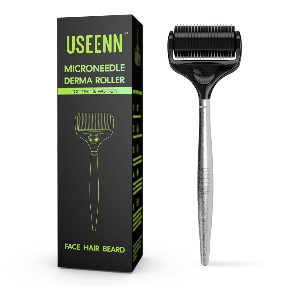 Useenn Ultra Wide Derma Roller demonstrates broad coverage for skin and scalp use.