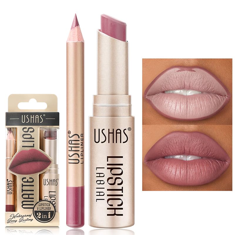 USHAS 2in1 lipstick with dual heads for precise lip lining before applying color.