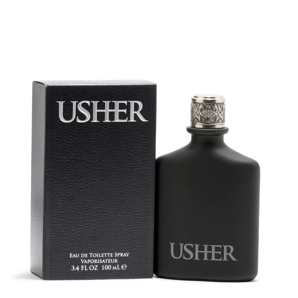 Usher Eau de Toilette bottle with spray, convenient application.