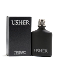 Usher Eau de Toilette bottle with spray, convenient application.
