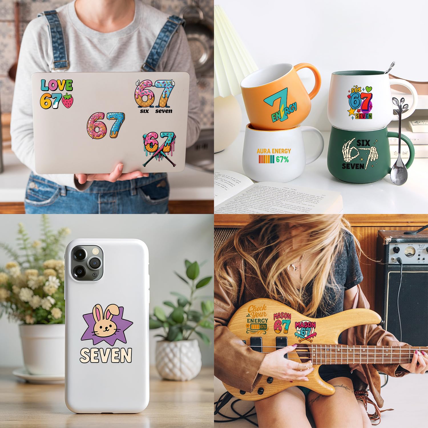 USHJNV 67 meme art tattoo showcases viral style on water bottles and laptops