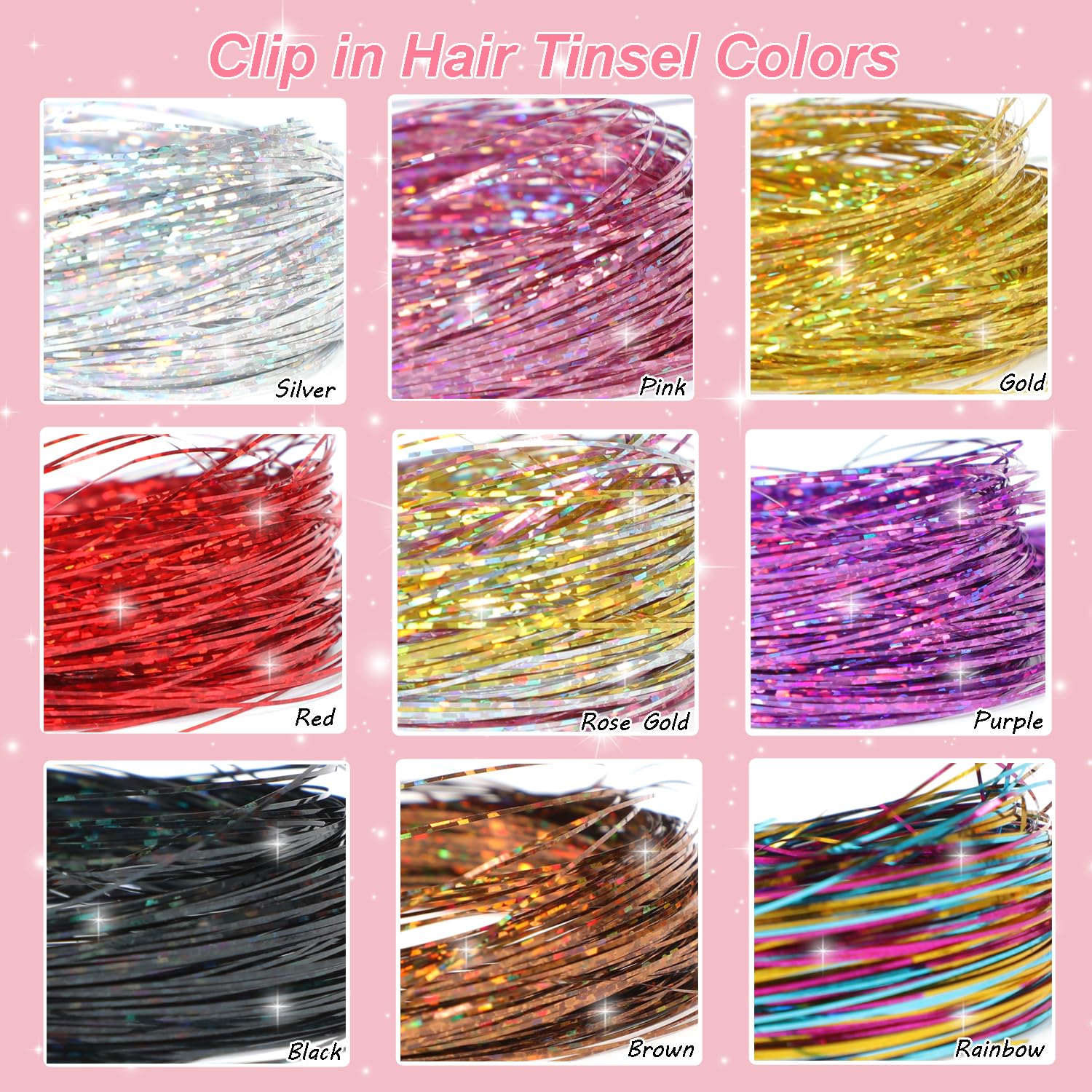 USHUIUS easy-clip-in hair tinsel kit for quick, reusable sparkle.
