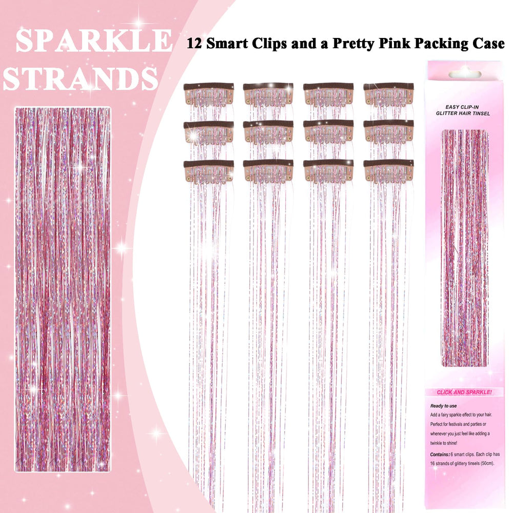 USHUIUS pink glitter hair tinsel clip for quick daily glam and festival looks.