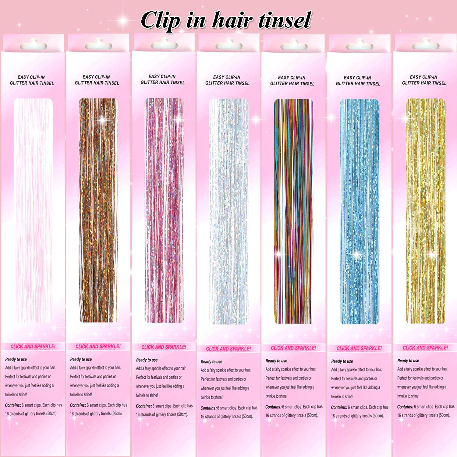 USHUIUS sparkly hair tinsel with clip for glamorous event-ready styles.