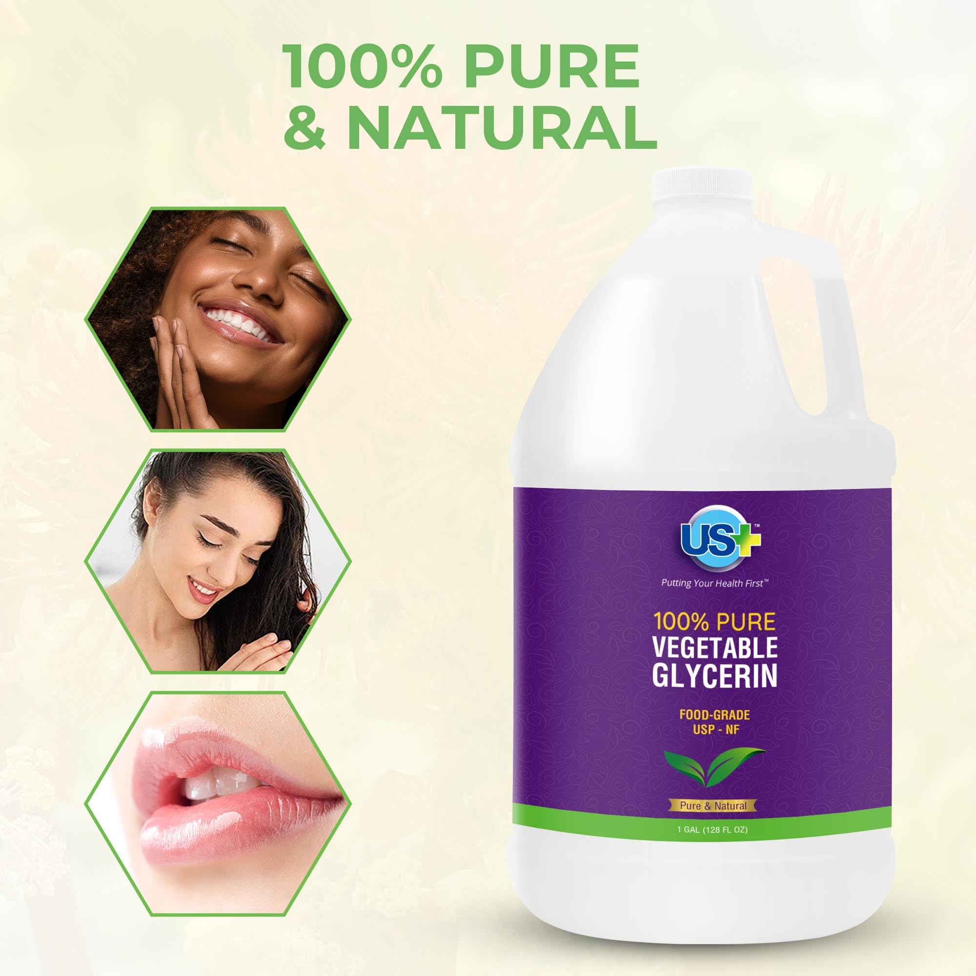 US+ glycerin skincare application for soft, moisturized skin.