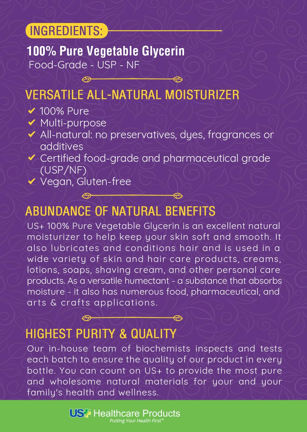 US+ glycerin for soap making and cosmetics, versatile craft base.