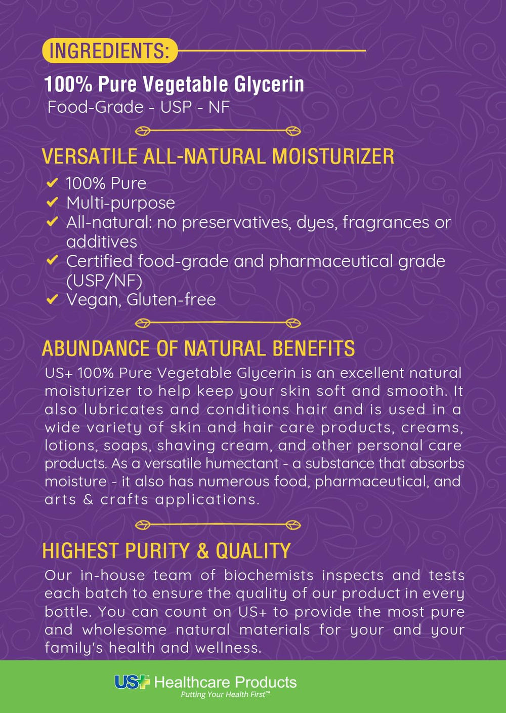 US+ glycerin for soap making and cosmetics, versatile craft base.